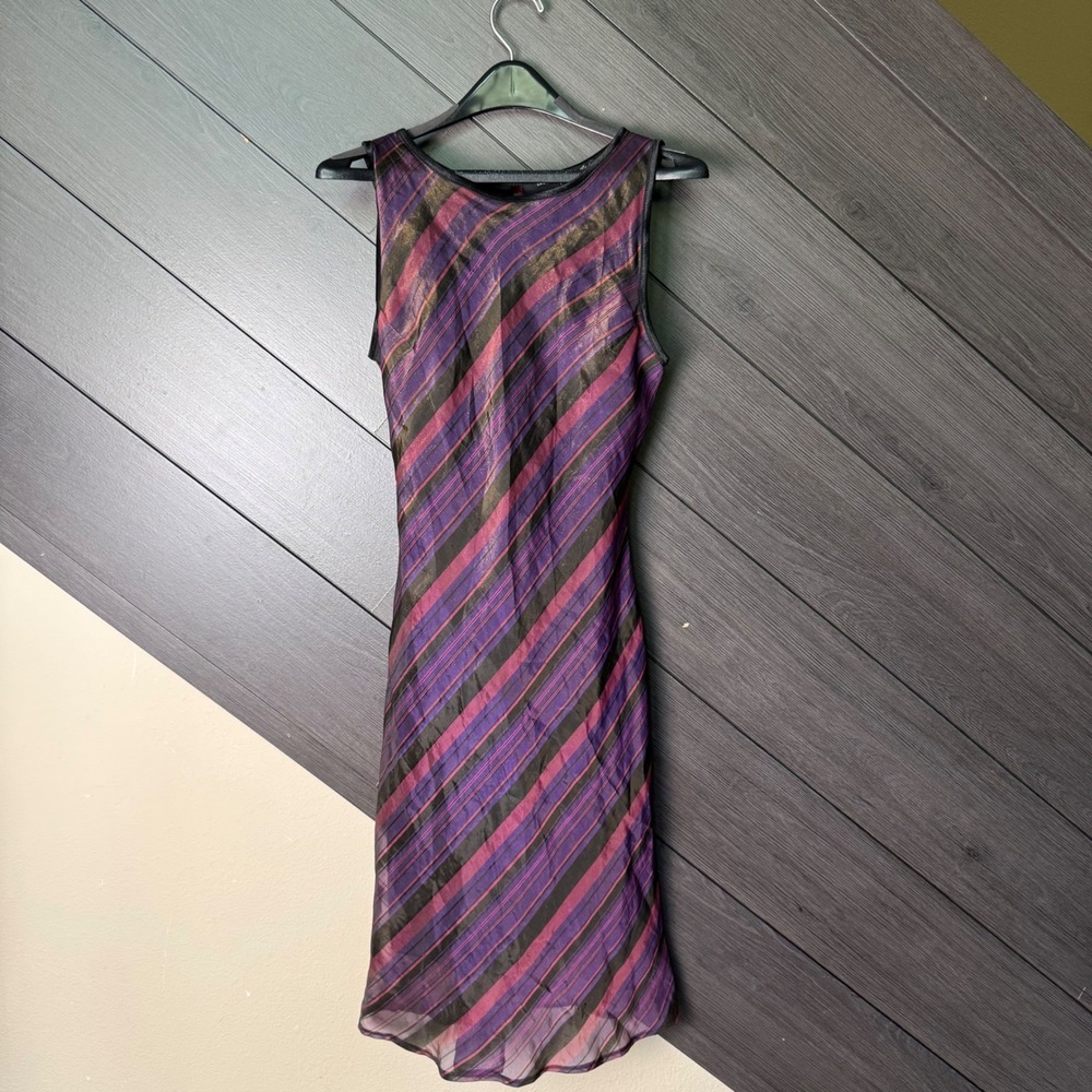 Astuces Women's Sleeveless Sheer Overlay Midi Dress Size 1 Purple Stripe